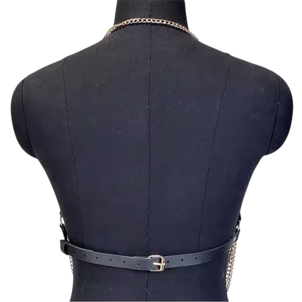 Women Goth PU Leather Chains Fashion Chest Harness - Picture 2 of 3